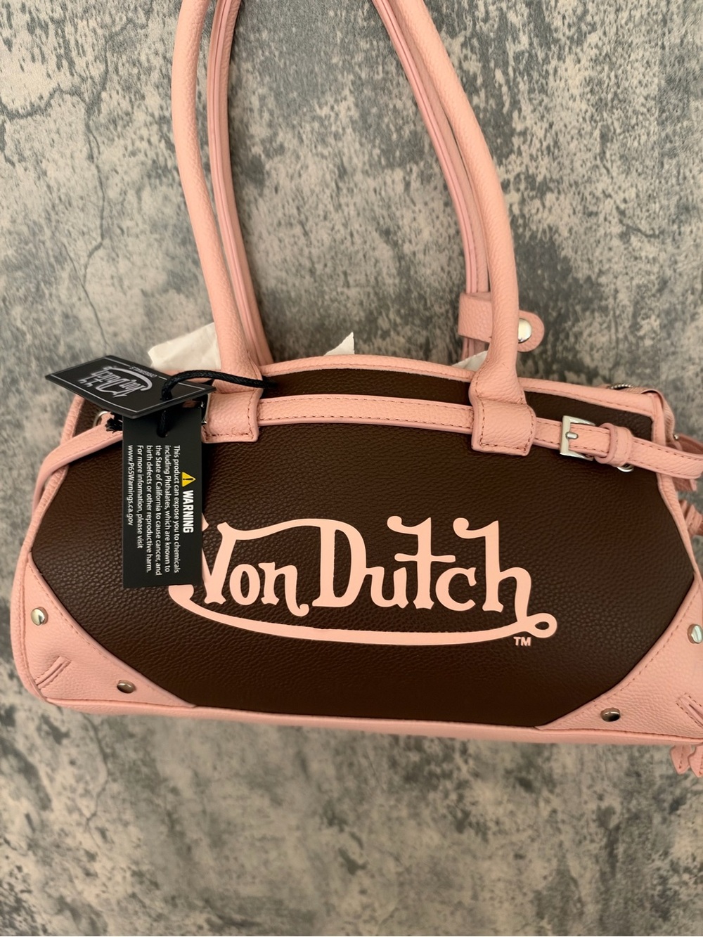 Von Dutch Pink and Brown Logo Mini Satchel